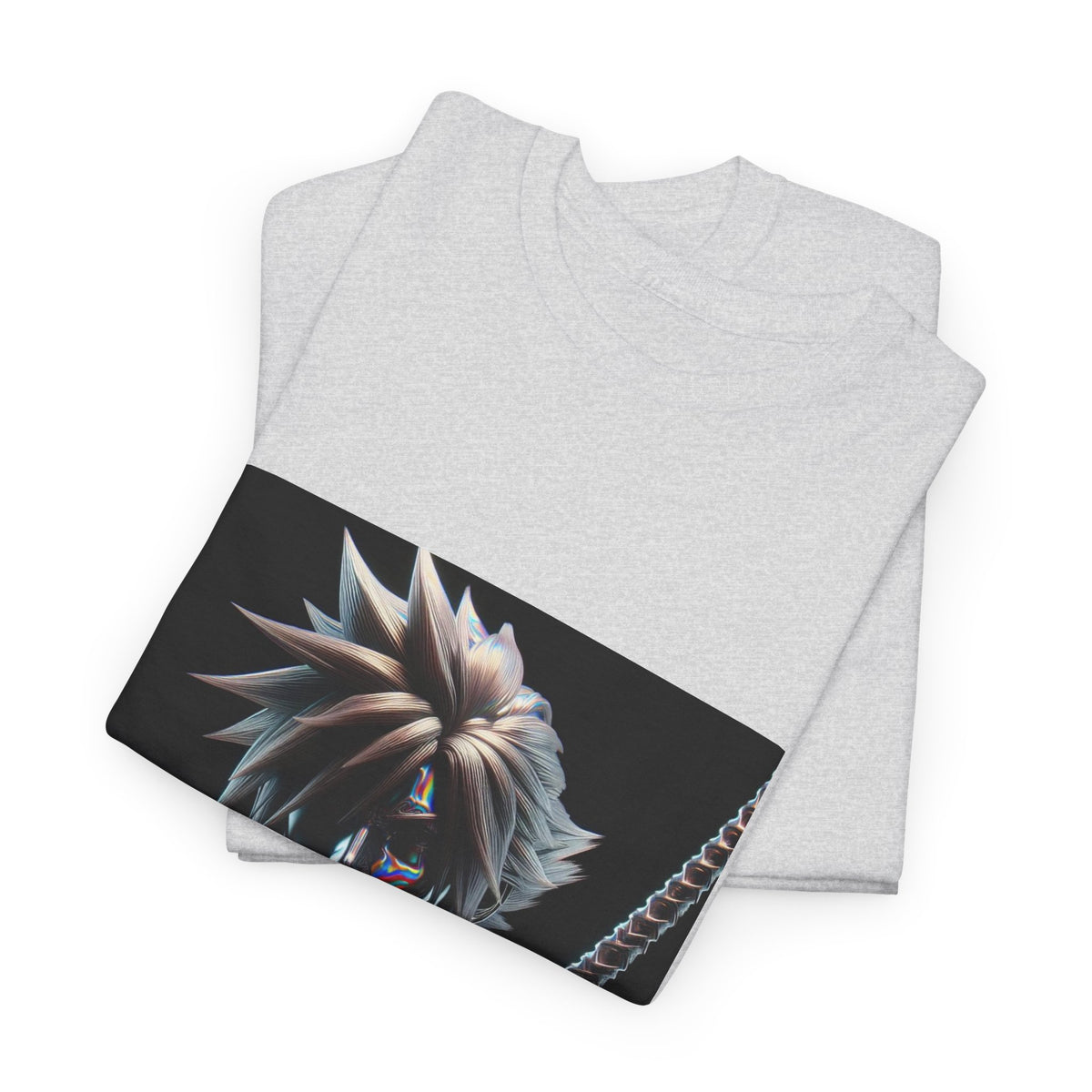 Chrome Spiky-Haired Warrior Reflecting Rainbows Tee