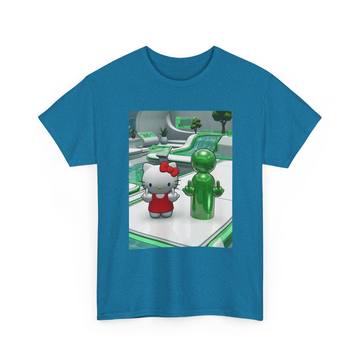 Cute Kitty And Green Dude Flipping Off