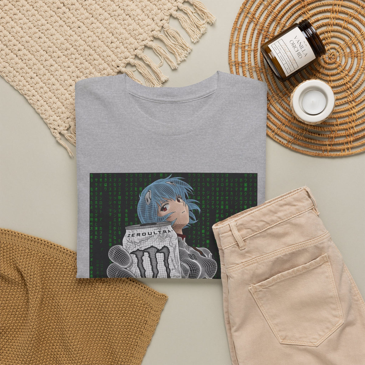 Rei Ayanami Holding Monster Energy Wireframe Tee