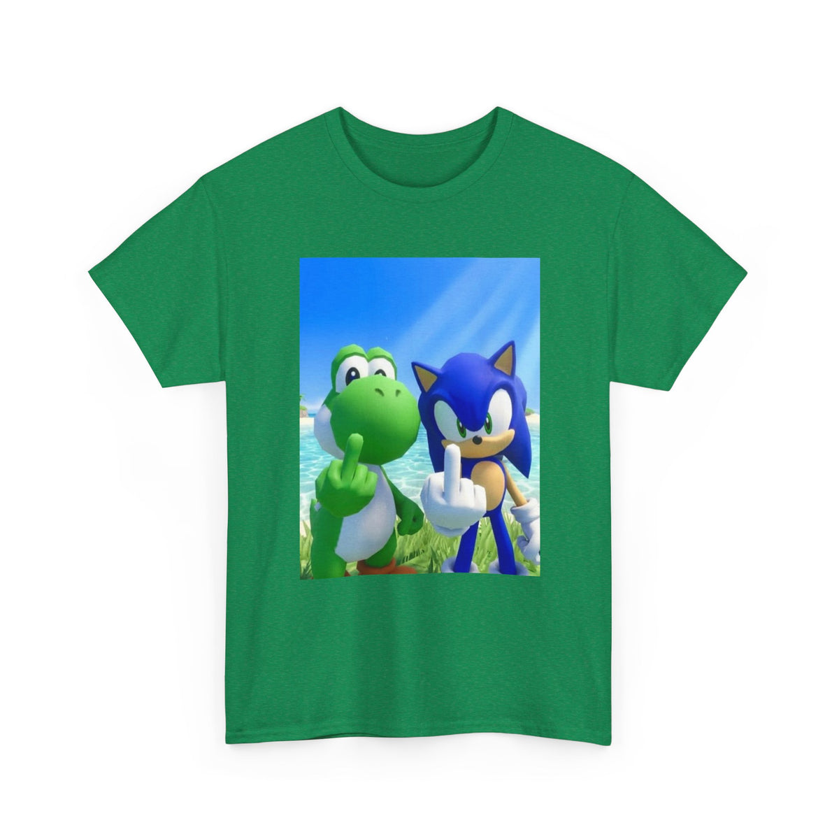 Yoshi And Sonic Flipping Birds On Beach Tee