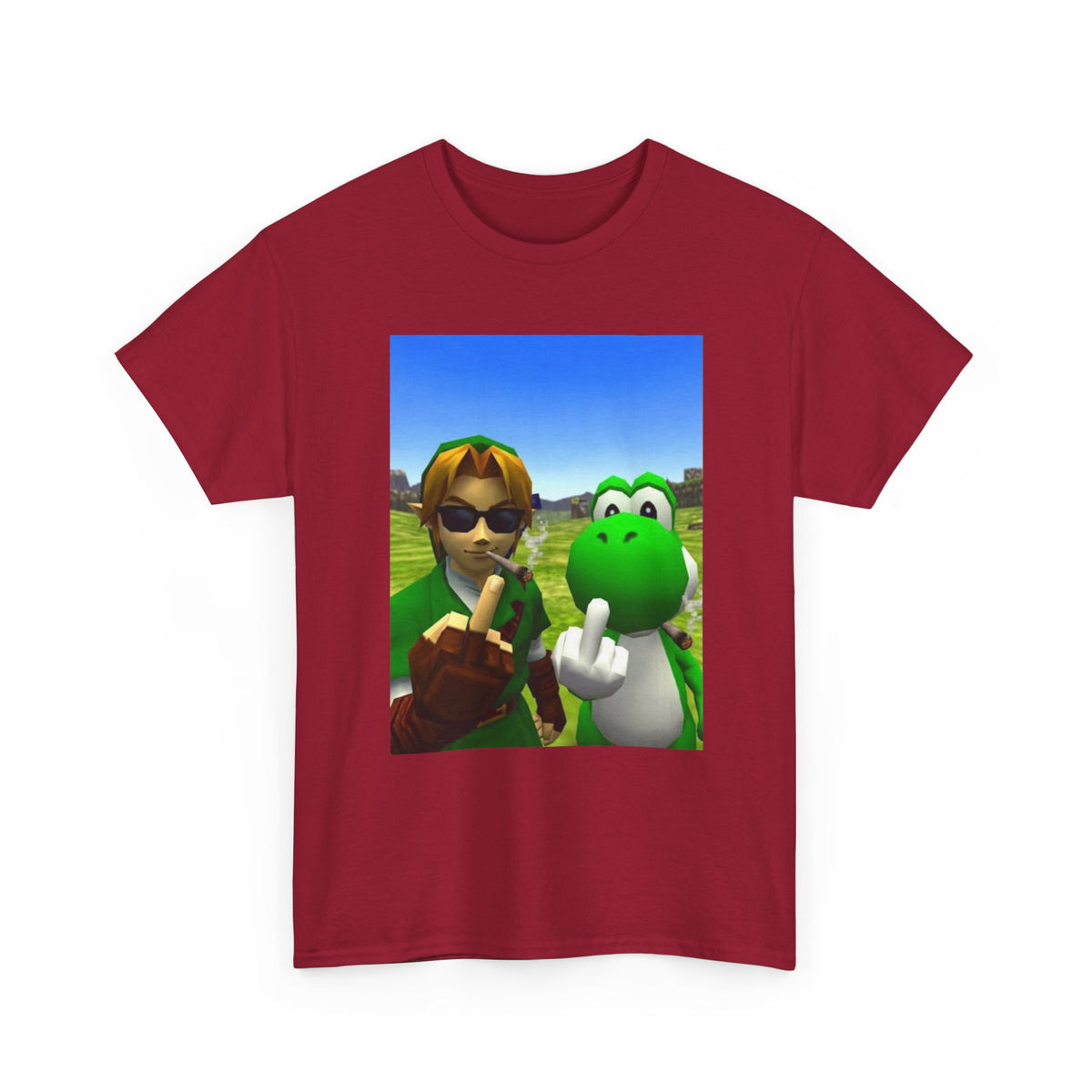 Link And Yoshi Smoking Giving The Finger