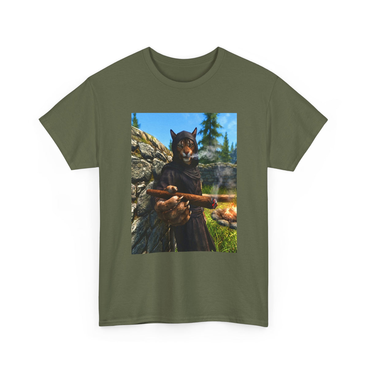 Khajiit Smoking Fat Cigar Campfire Tee