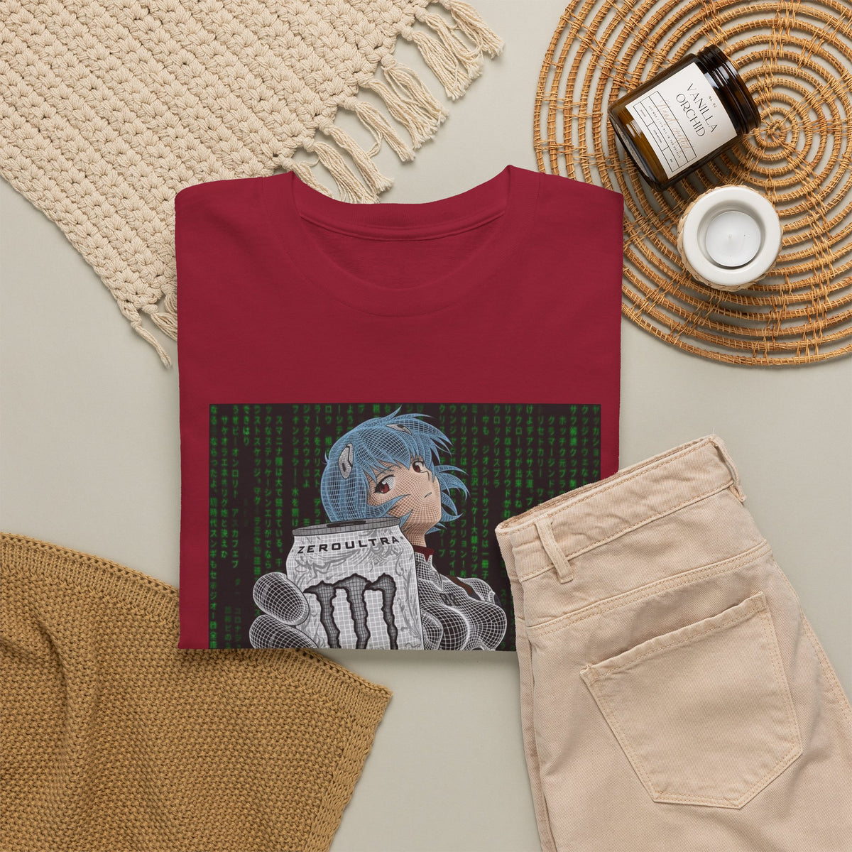 Rei Ayanami Holding Monster Energy Wireframe Tee