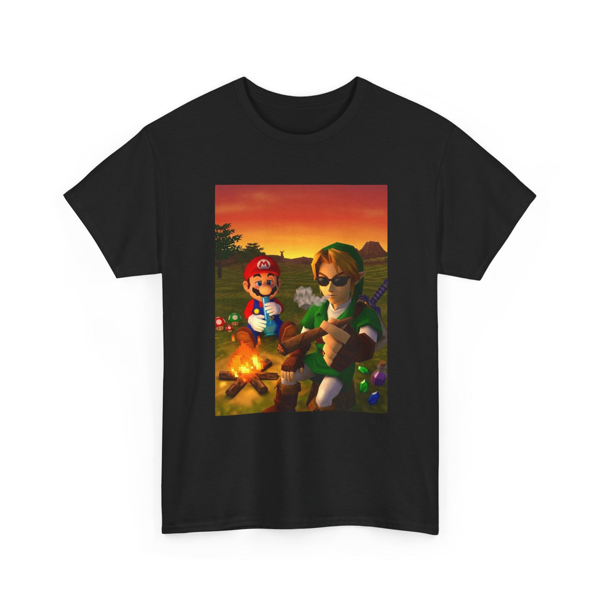 Mario and Link Chilling by Campfire