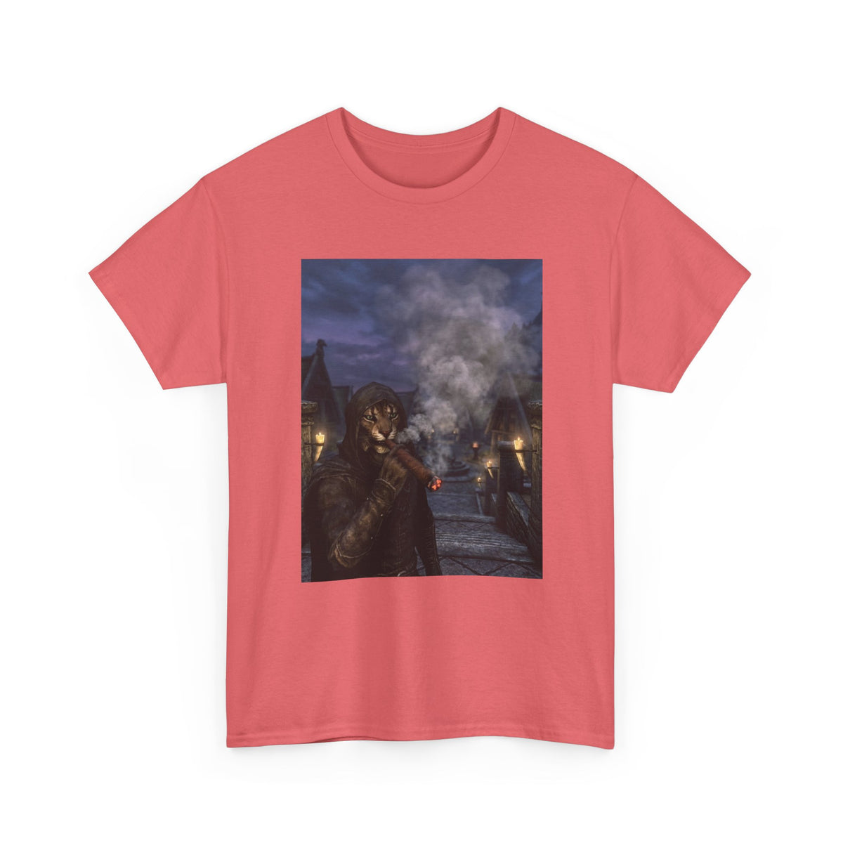 Khajiit Smokes Cigar In Medieval Alley Tee