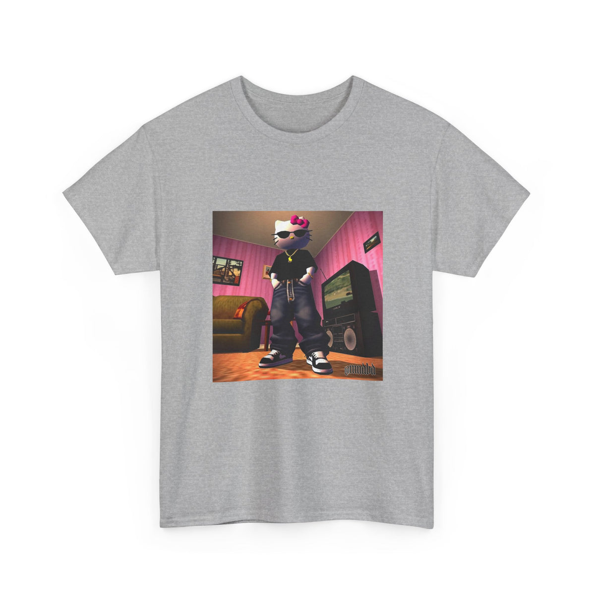 Gangsta Hello Kitty Chillin' In Low Poly Room Tee