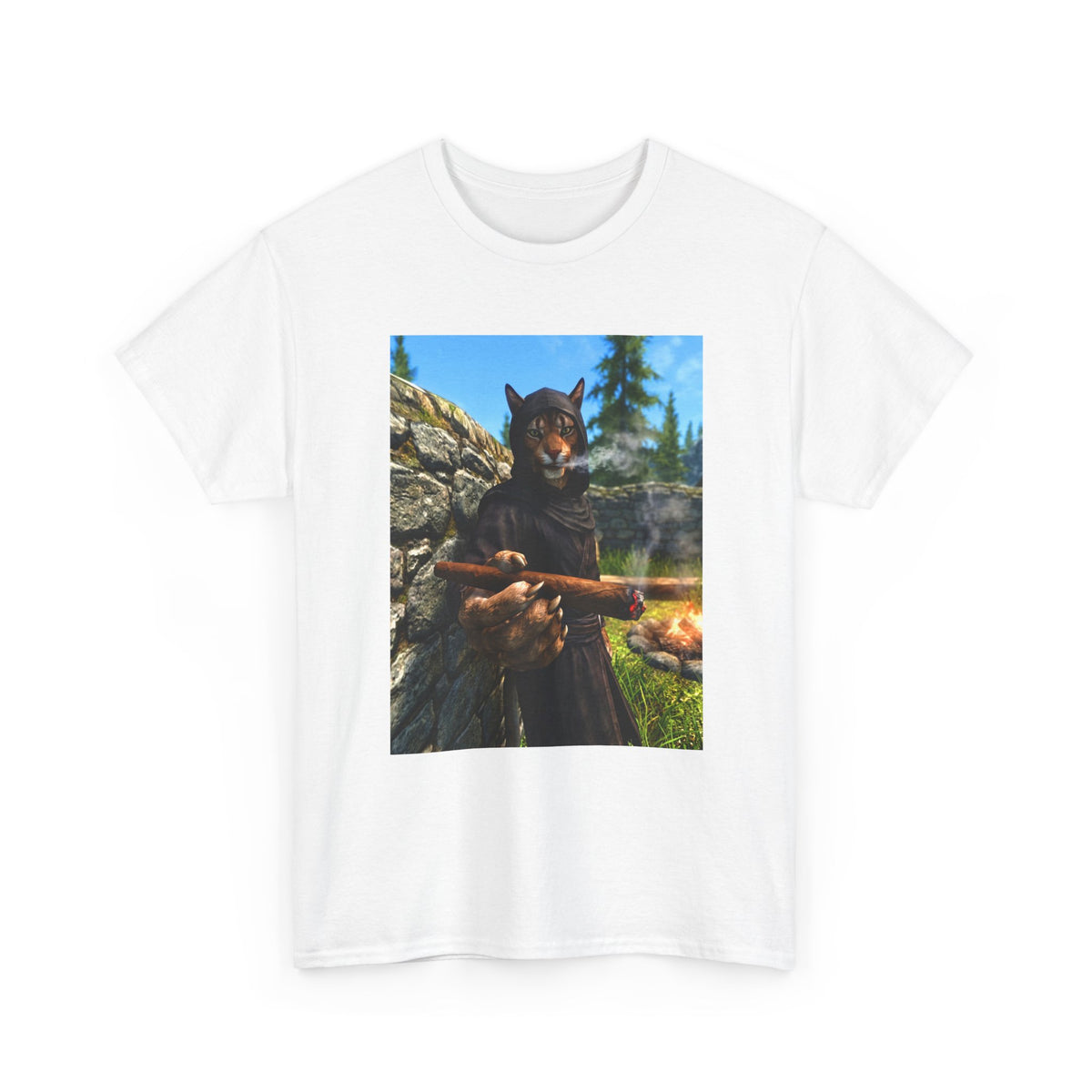 Khajiit Smoking Fat Cigar Campfire Tee