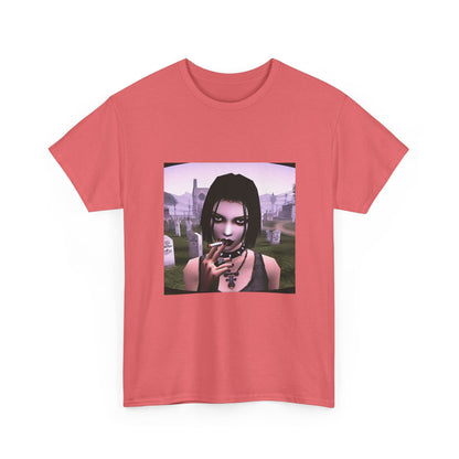 Goth Girl Smoking In Cemetery Tee (Design 17)