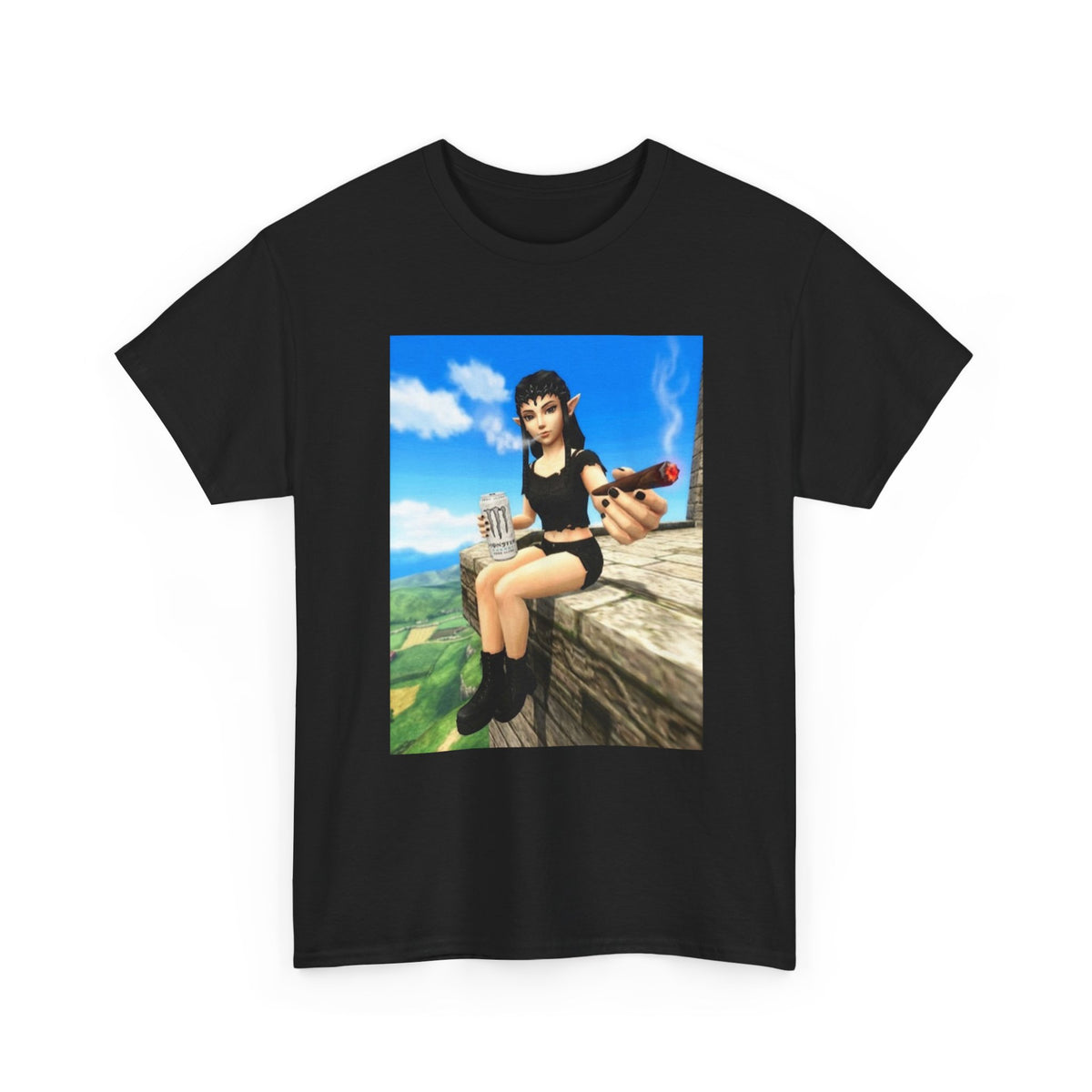 Elf Girl Smoking Cigar On Mountain Tee