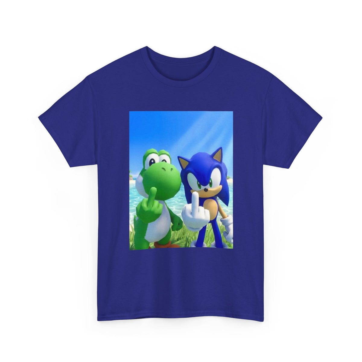 Yoshi And Sonic Flipping Birds On Beach Tee