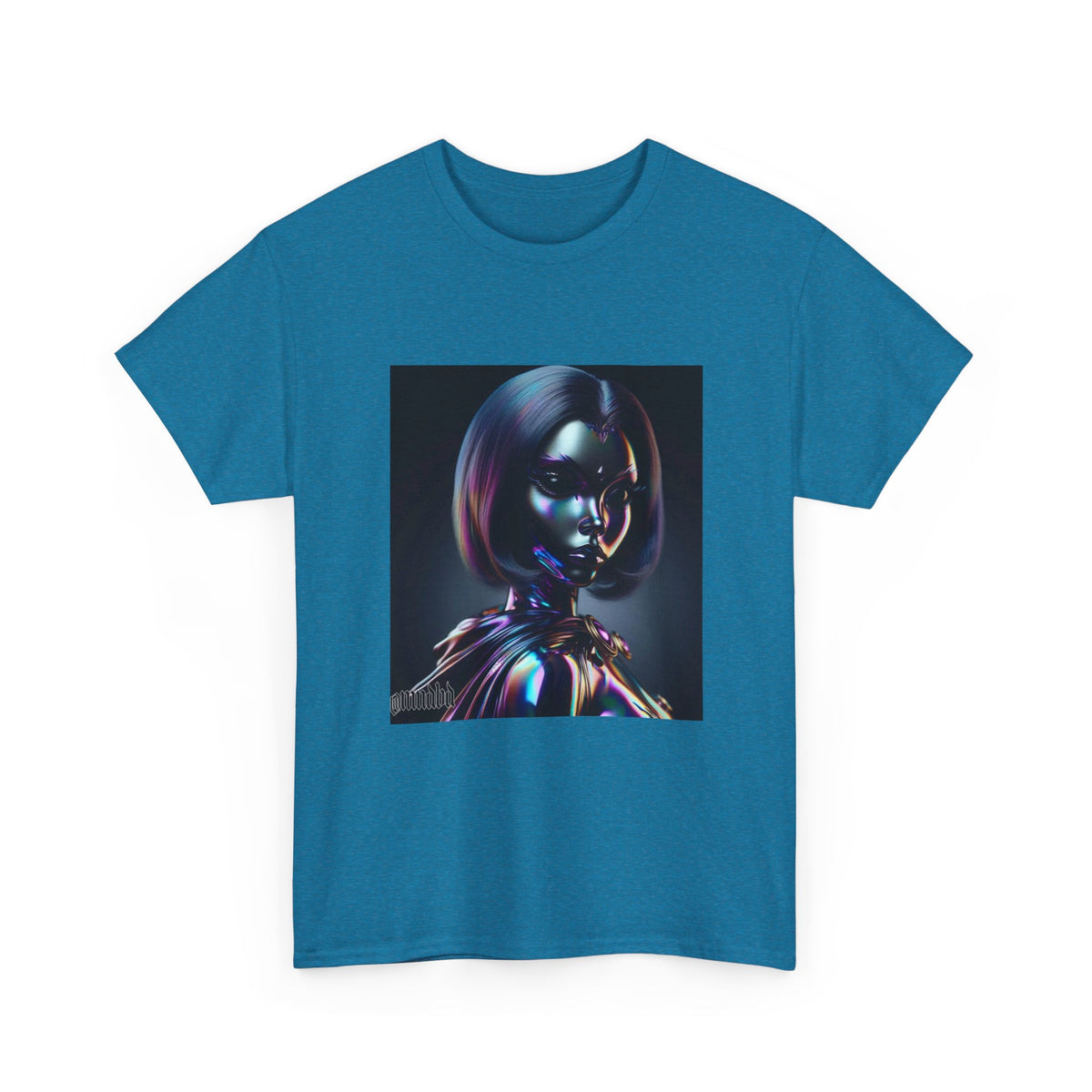 Holographic Cyberpunk Raven Stares Intensively