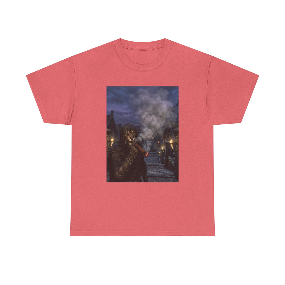 Khajiit Smokes Cigar In Medieval Alley Tee