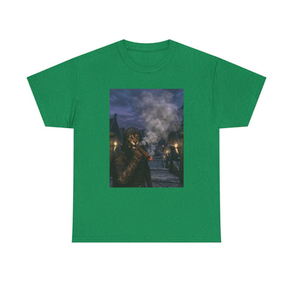 Khajiit Smokes Cigar In Medieval Alley Tee