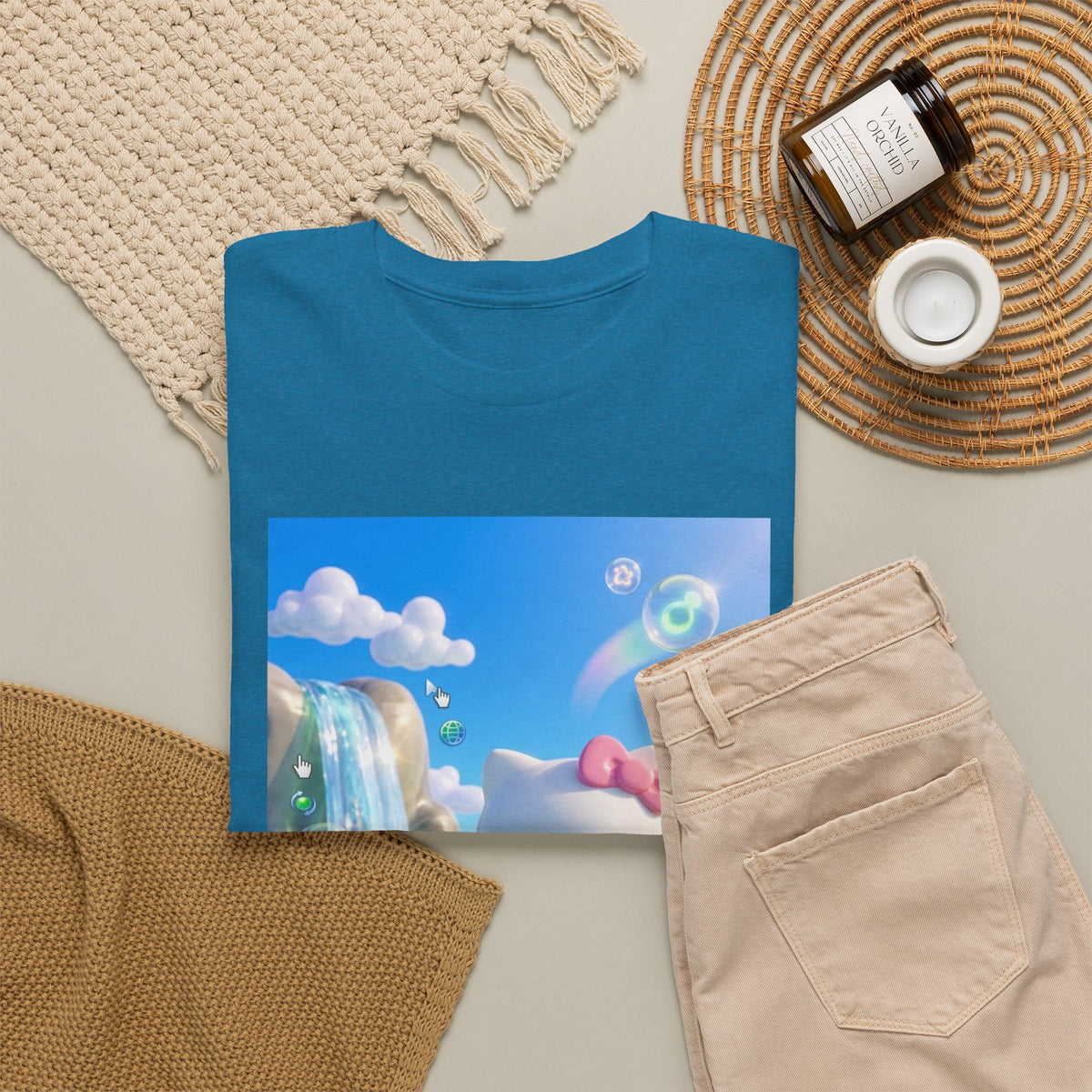 Kitty Flips The Bird In Dreamy Landscape Tee