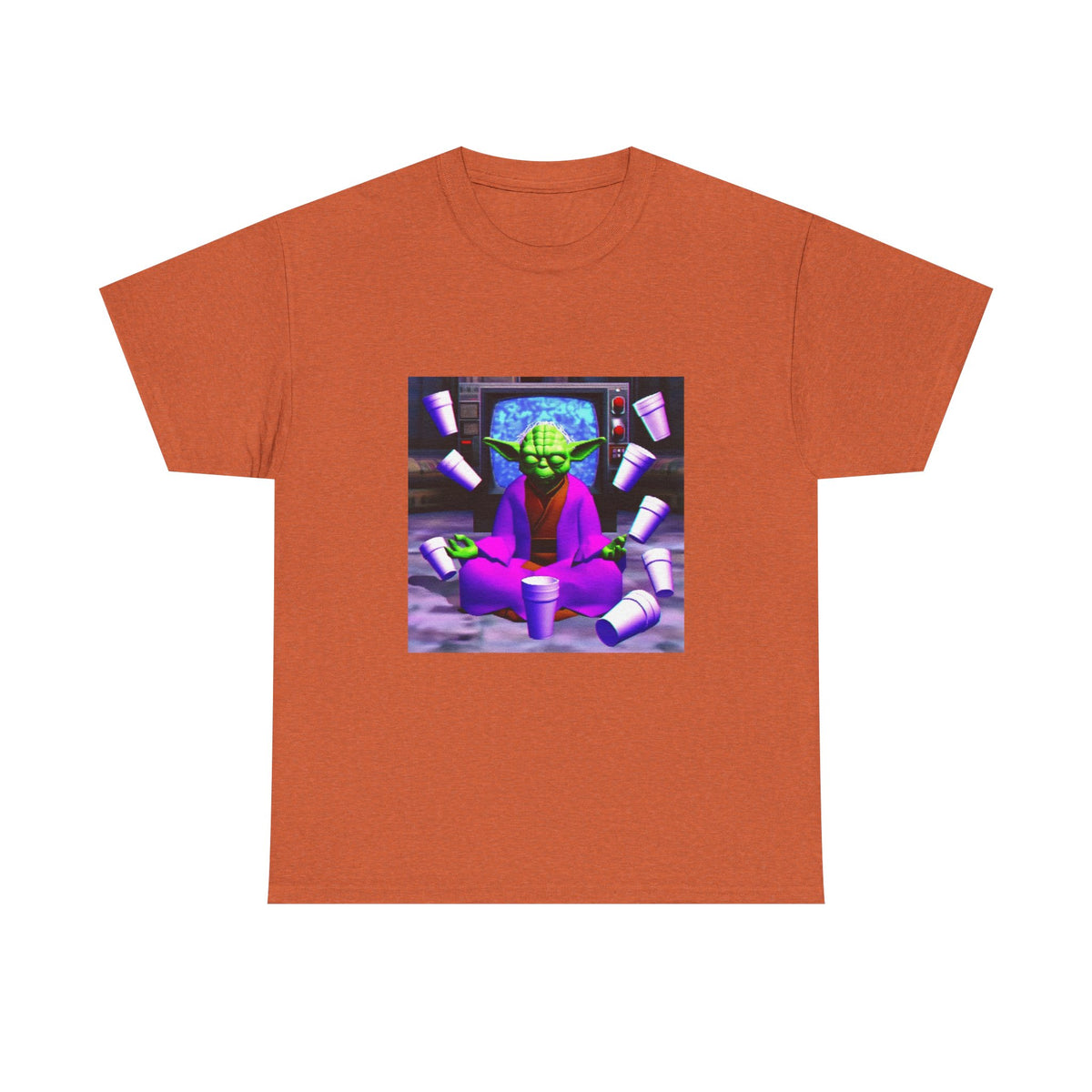 Meditating Master Yoda With Purple Cups Tee