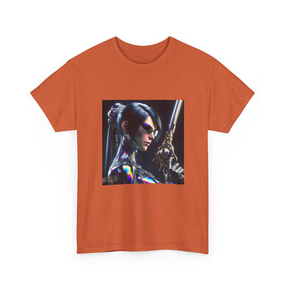 Chic Cyberpunk Huntress Wielding Rainbow Pistol