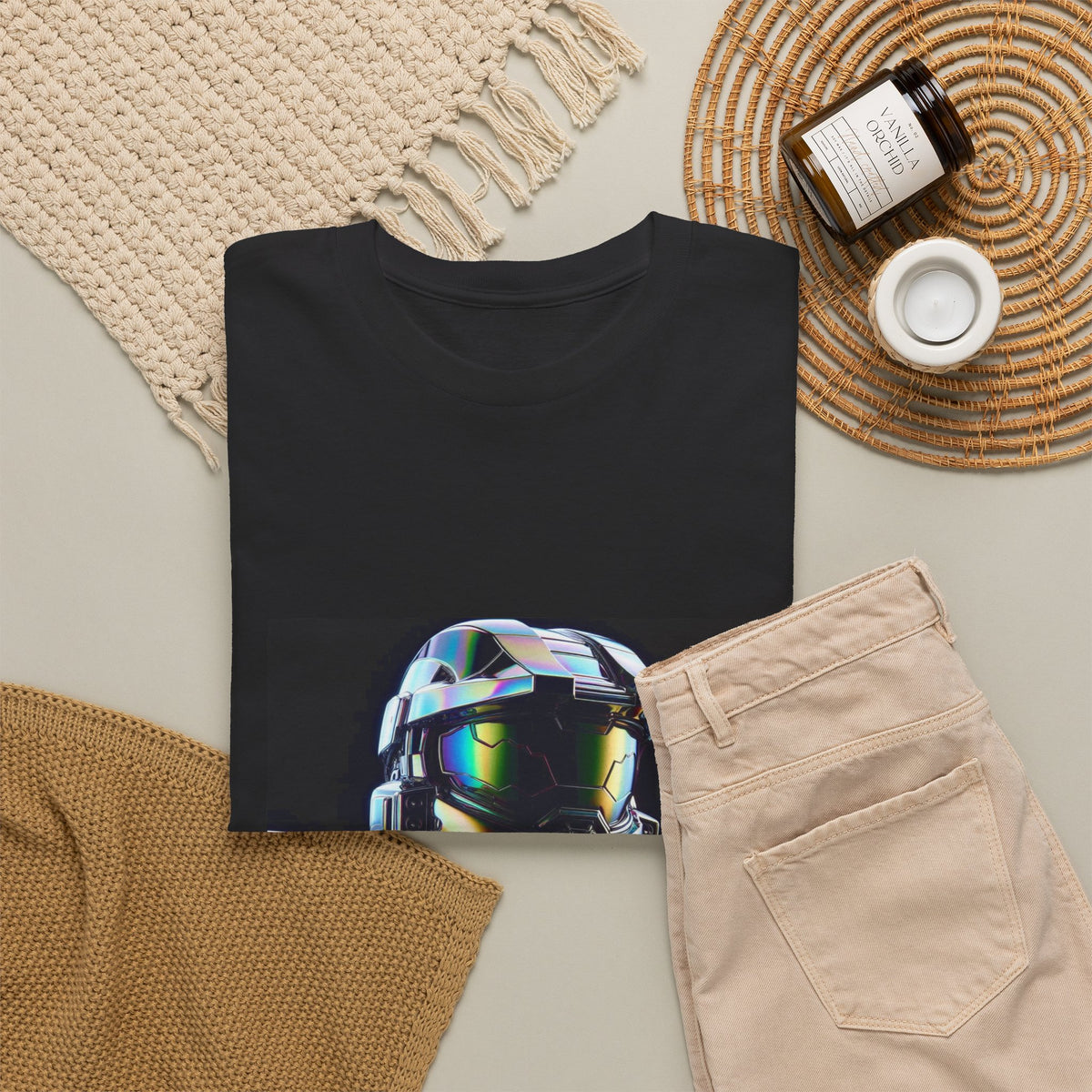 Holographic Cybernetic Sentinel Chrome Helmet Tee