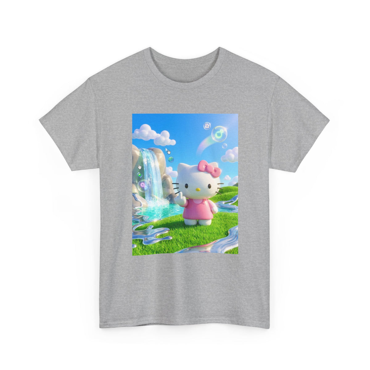 Kitty Flips The Bird In Dreamy Landscape Tee