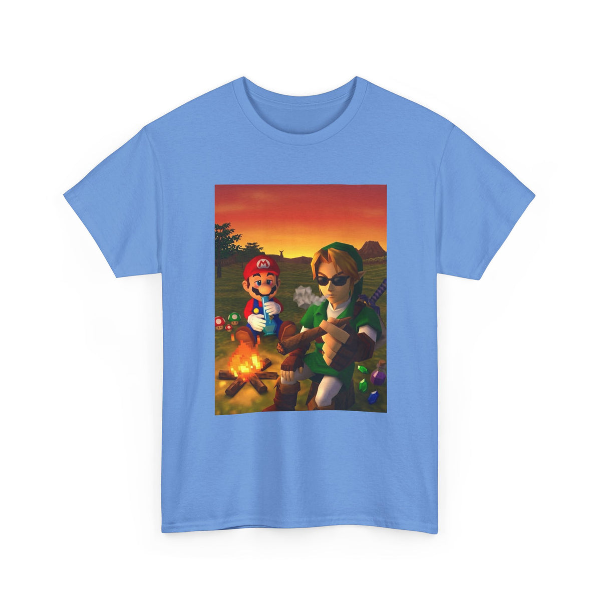 Mario and Link Chilling by Campfire