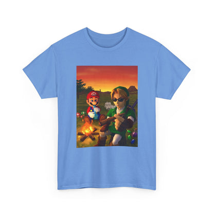 Mario and Link Chilling by Campfire