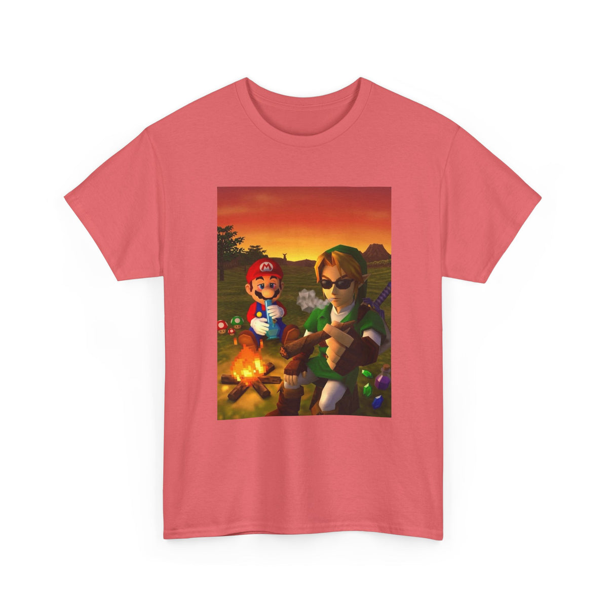 Mario and Link Chilling by Campfire