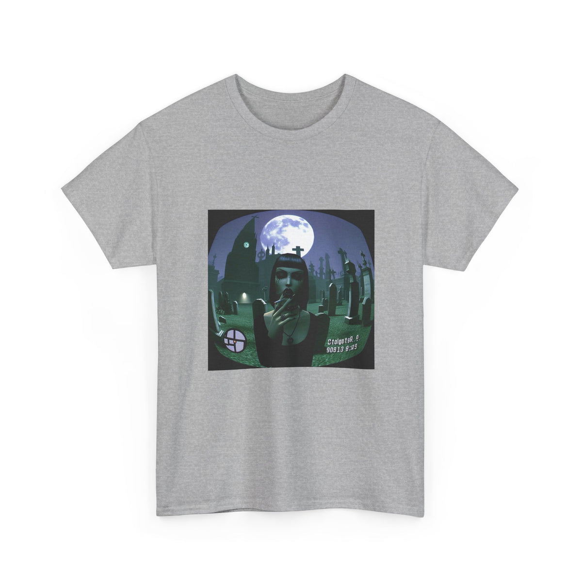 Goth Sim Smoking In Cemetery Moonlight Tee