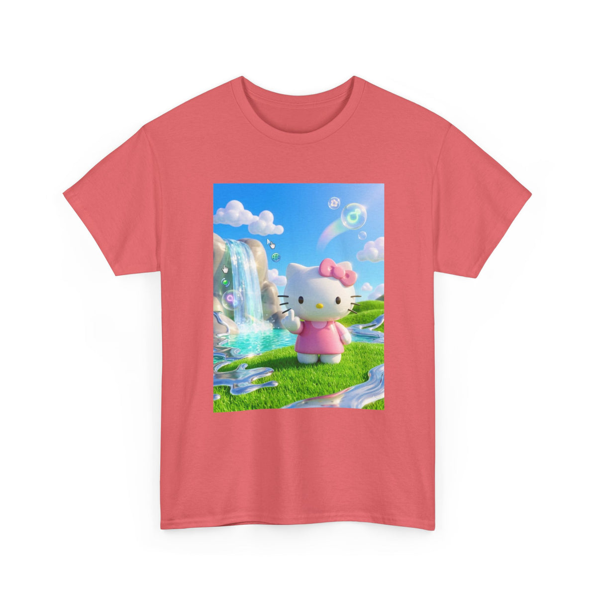 Kitty Flips The Bird In Dreamy Landscape Tee