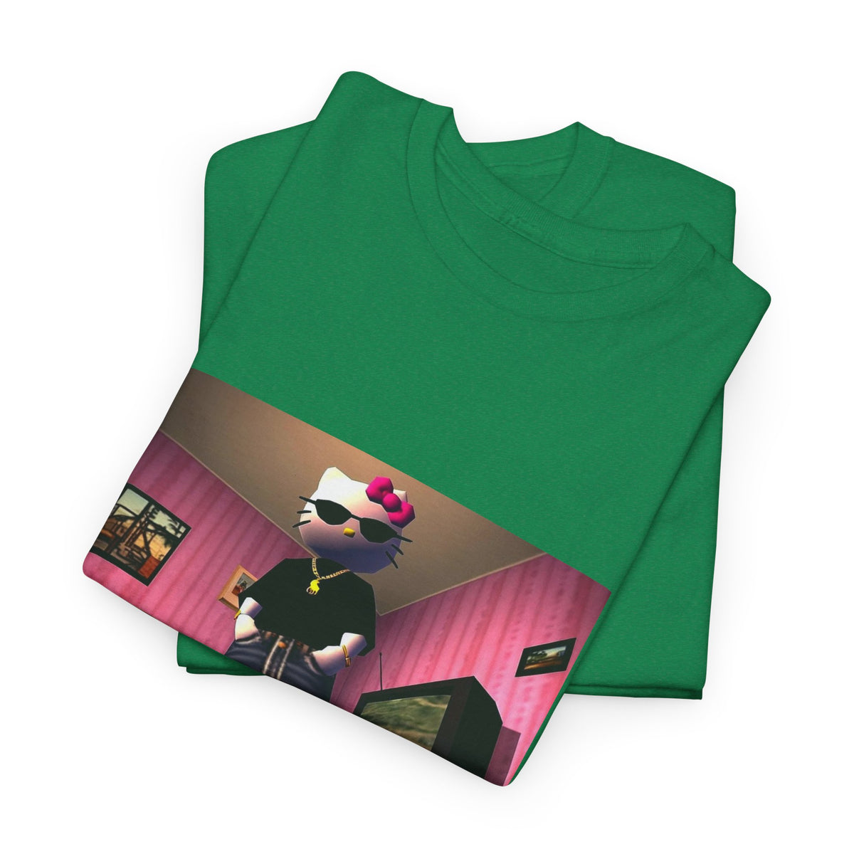 Gangsta Hello Kitty Chillin' In Low Poly Room Tee