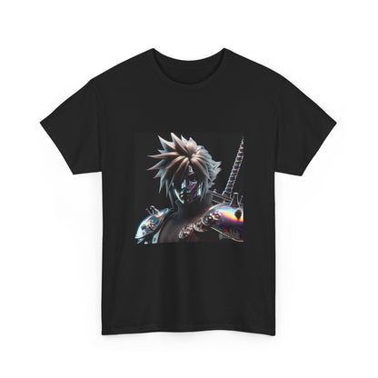 Chrome Spiky-Haired Warrior Reflecting Rainbows Tee