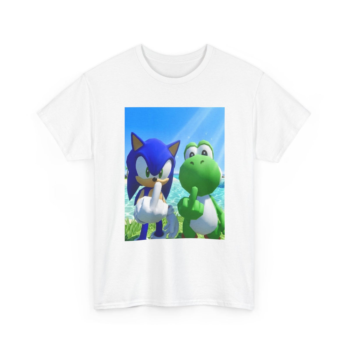 Sonic And Yoshi Flipping Off On The Beach