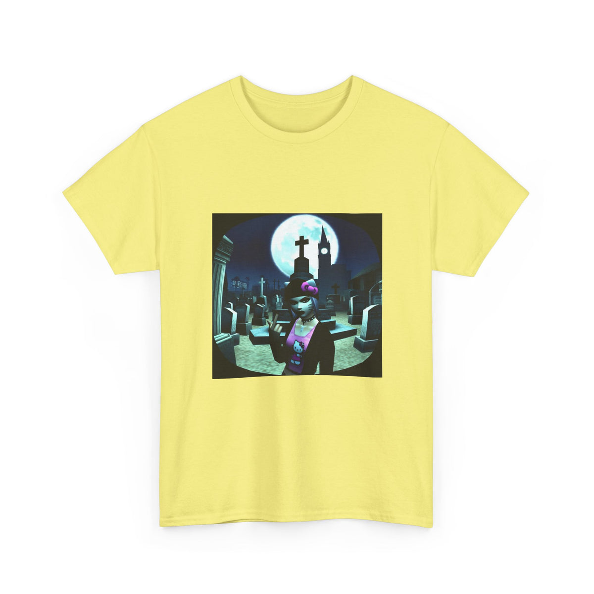 Gothic Hello Kitty Giving Finger Graveyard Tee