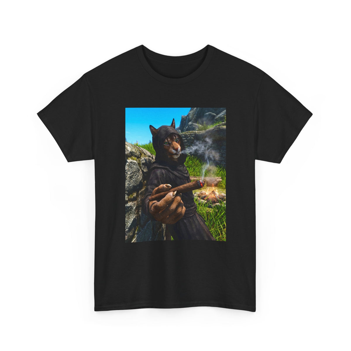 Khajiit Monk Smoking By Campfire Tee