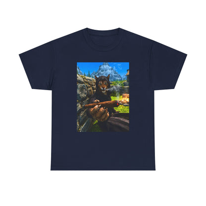 Khajiit Mage Smoking Cigar By Campfire Tee