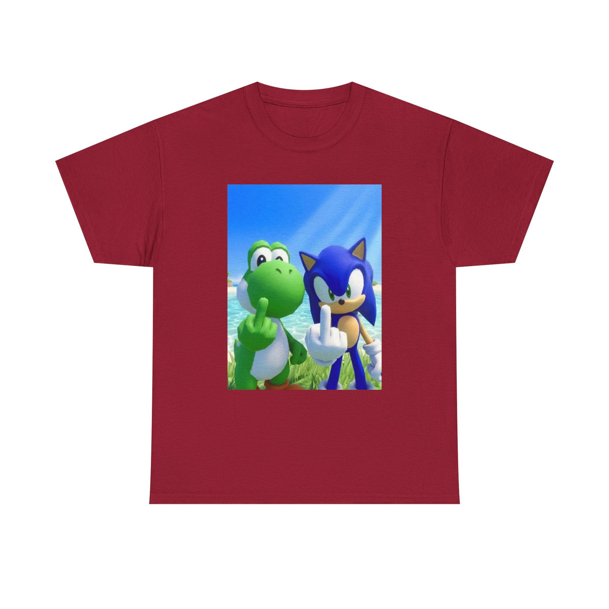 Yoshi And Sonic Flipping Birds On Beach Tee