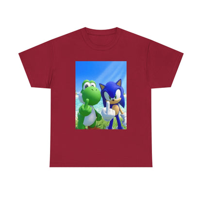 Yoshi And Sonic Flipping Birds On Beach Tee