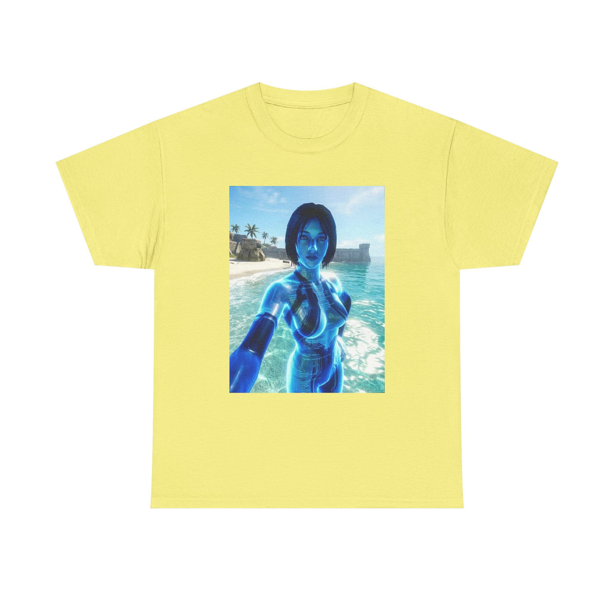 Holographic AI On Tropical Beach Tee