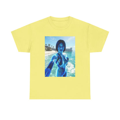 Holographic AI On Tropical Beach Tee