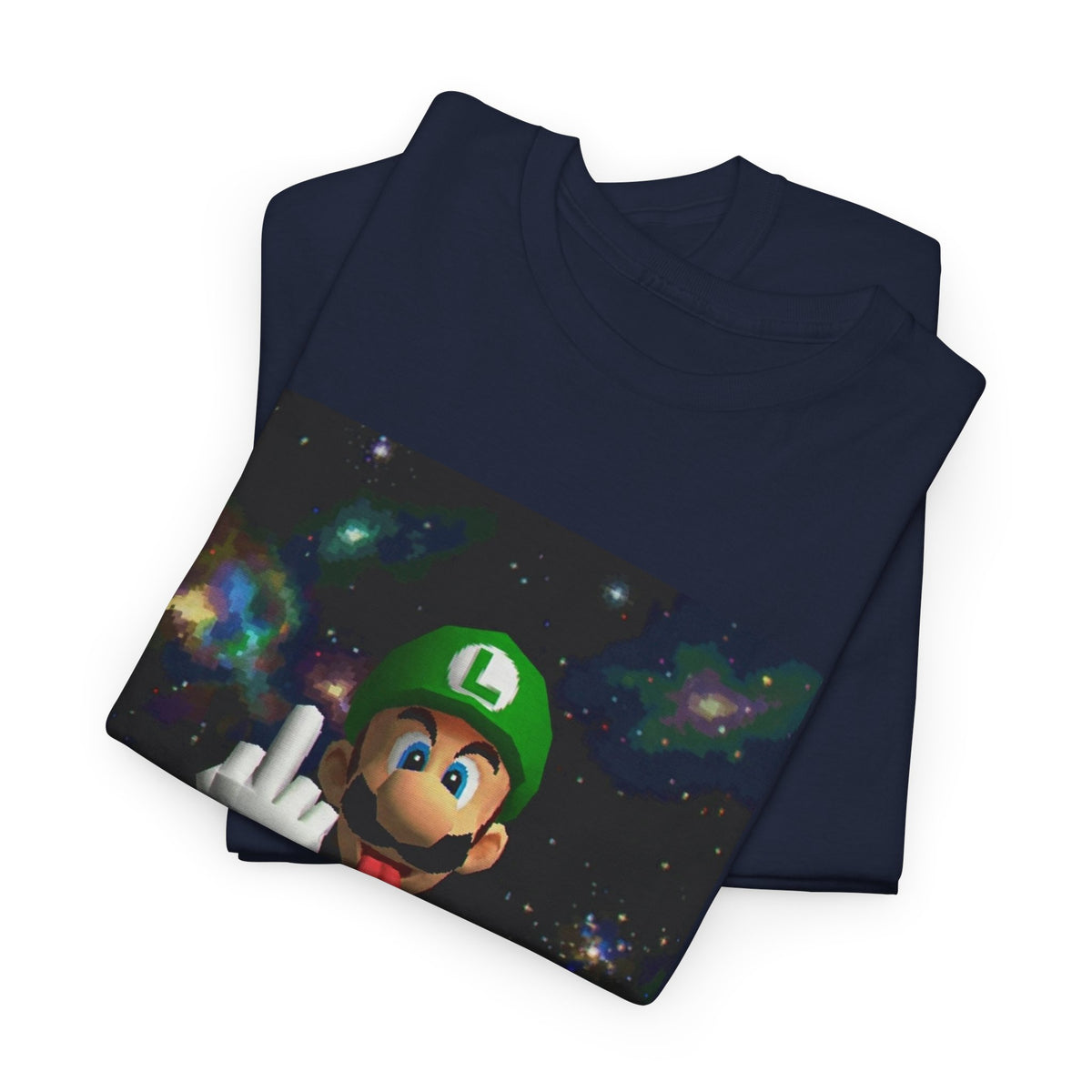 Luigi Flipping Off In Cosmic Vibe