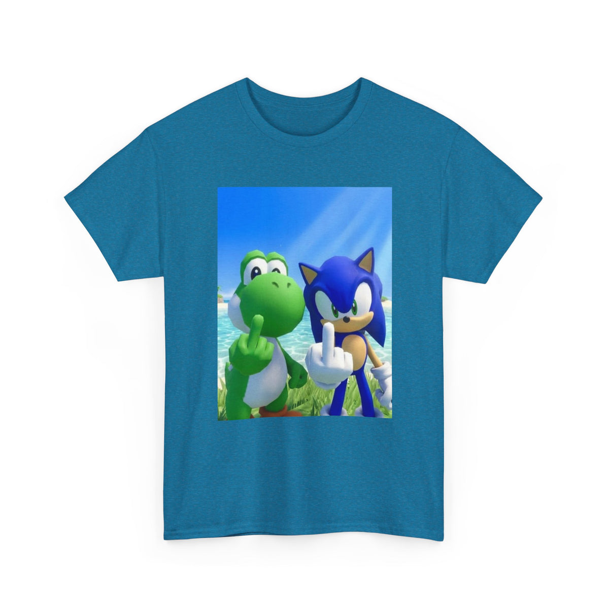 Yoshi And Sonic Flipping Birds On Beach Tee