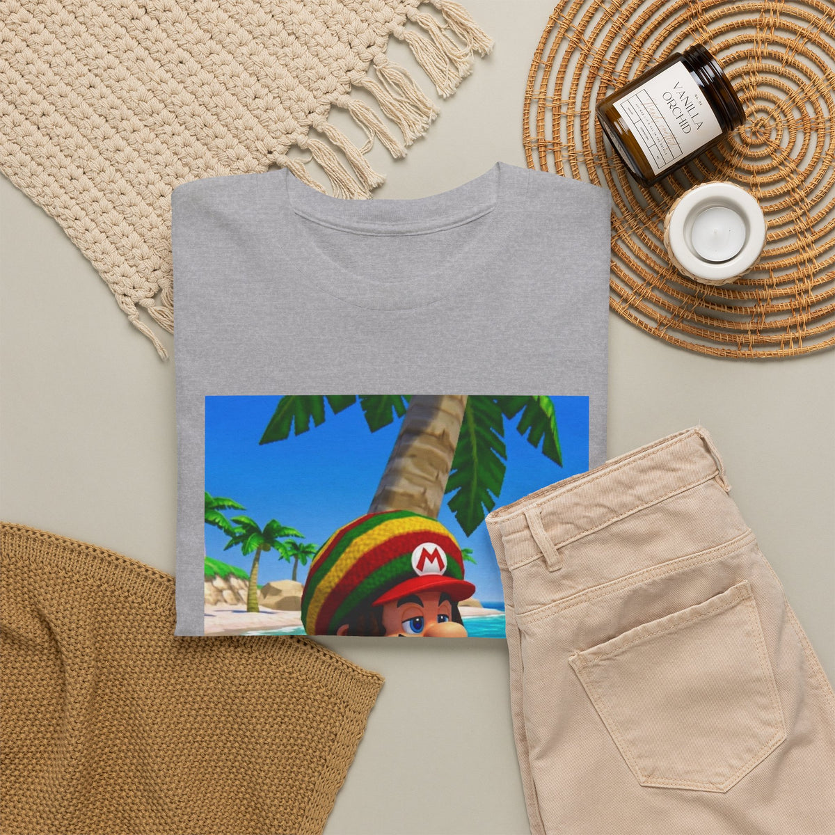 Rasta Mario Chilling On Beach Tee