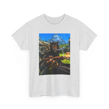 Khajiit Mage Smoking Cigar By Campfire Tee
