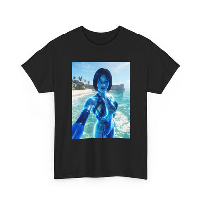 Holographic AI On Tropical Beach Tee
