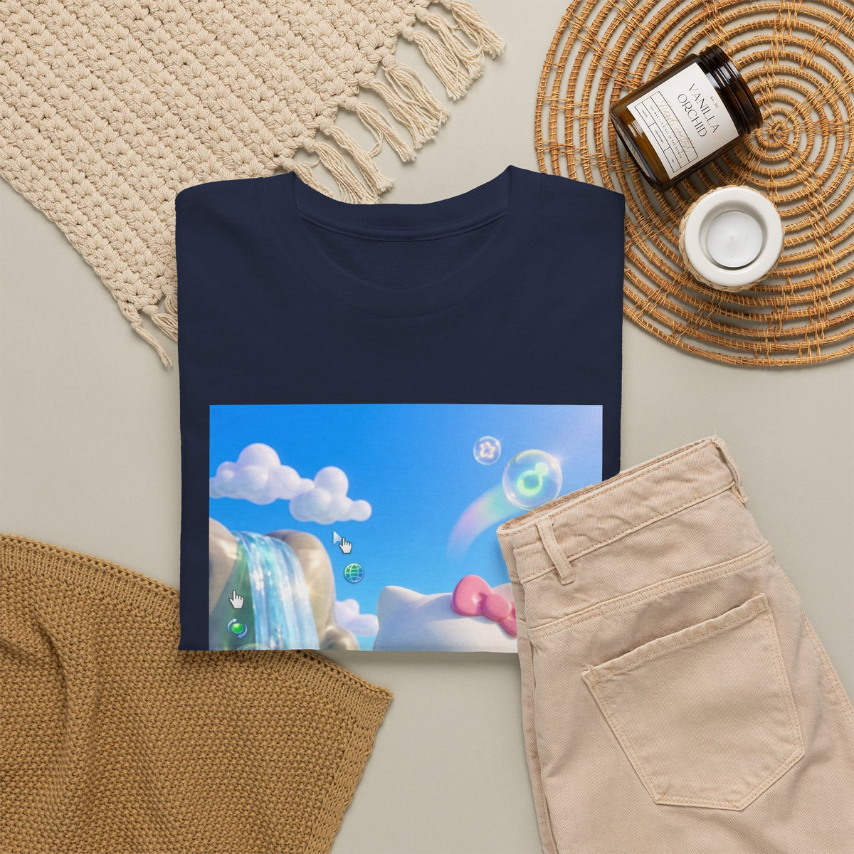 Kitty Flips The Bird In Dreamy Landscape Tee