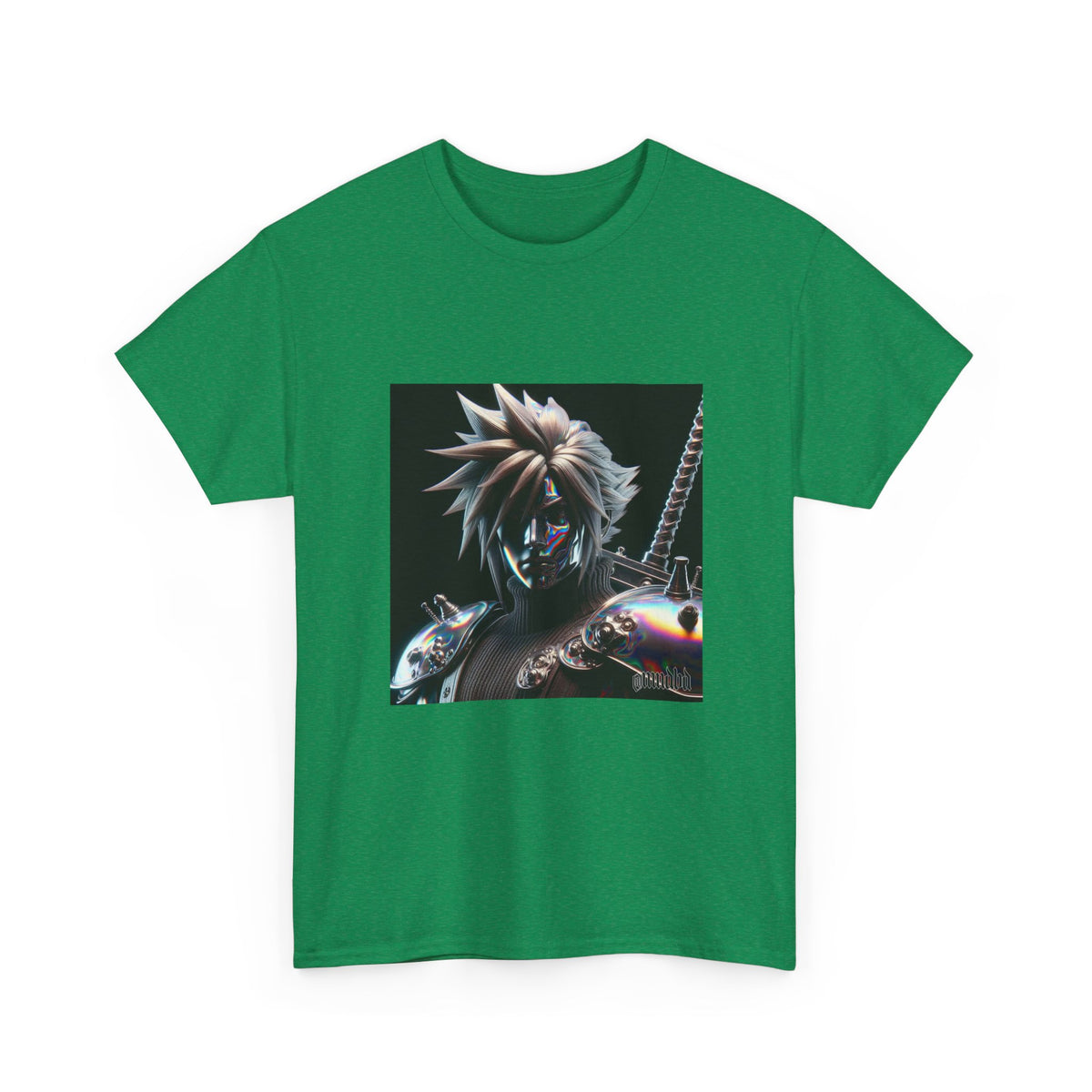 Chrome Spiky-Haired Warrior Reflecting Rainbows Tee