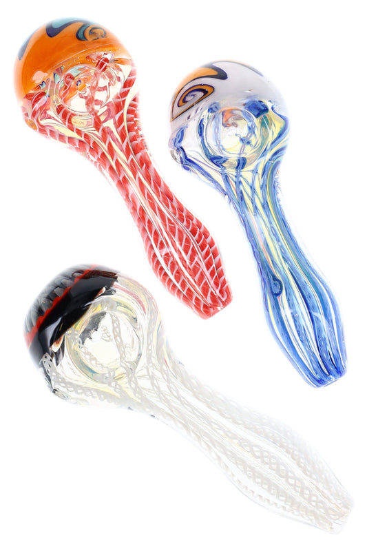 Color-Changing Reverse Glass Spoon “Zigzag Bloom” – 5″ – Assorted Colors