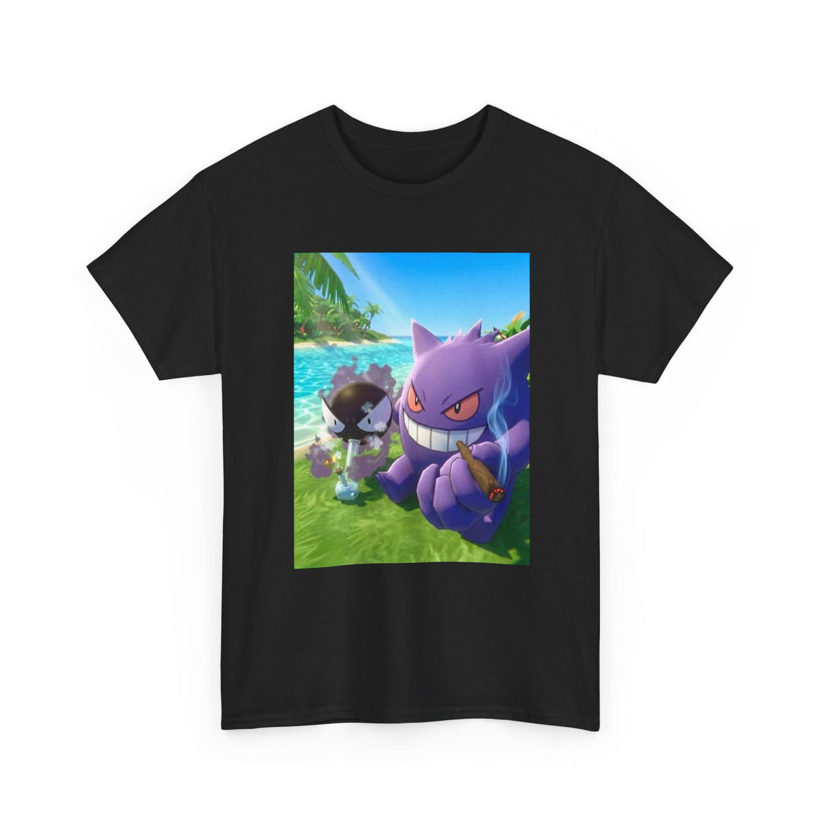 Gengar and Gastly Enjoying a Tropical Smoke Session