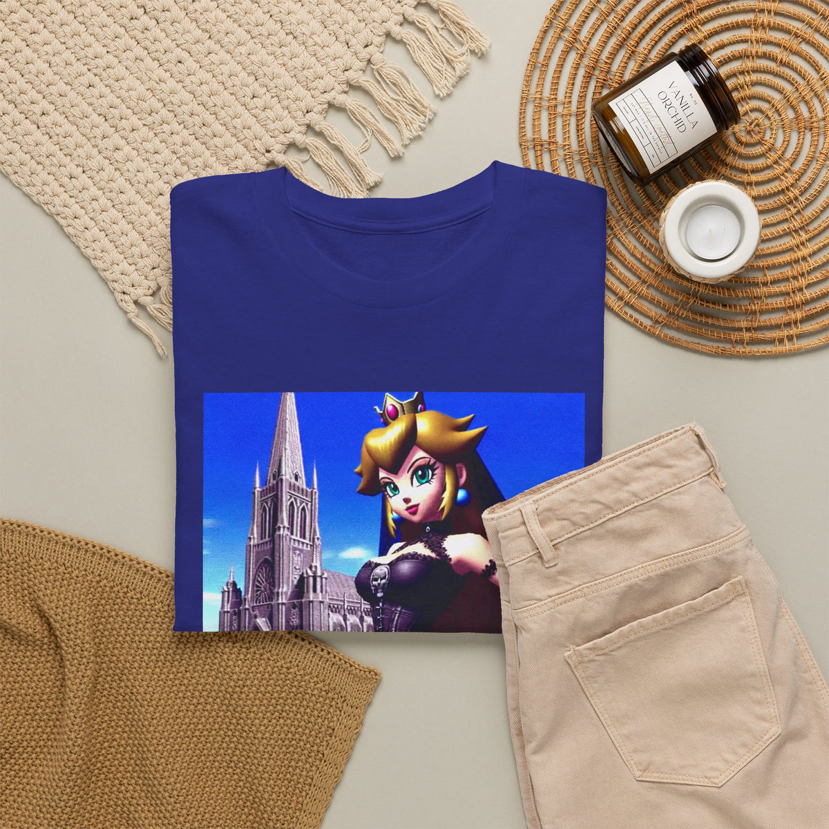 Gothic Princess Peach Posing Before Cathedral