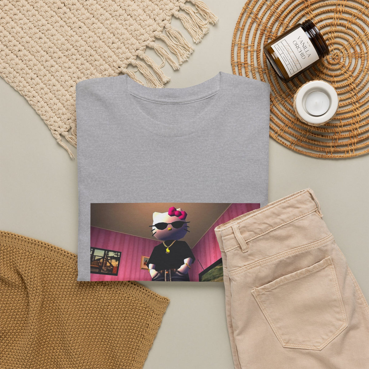 Gangsta Hello Kitty Chillin' In Low Poly Room Tee