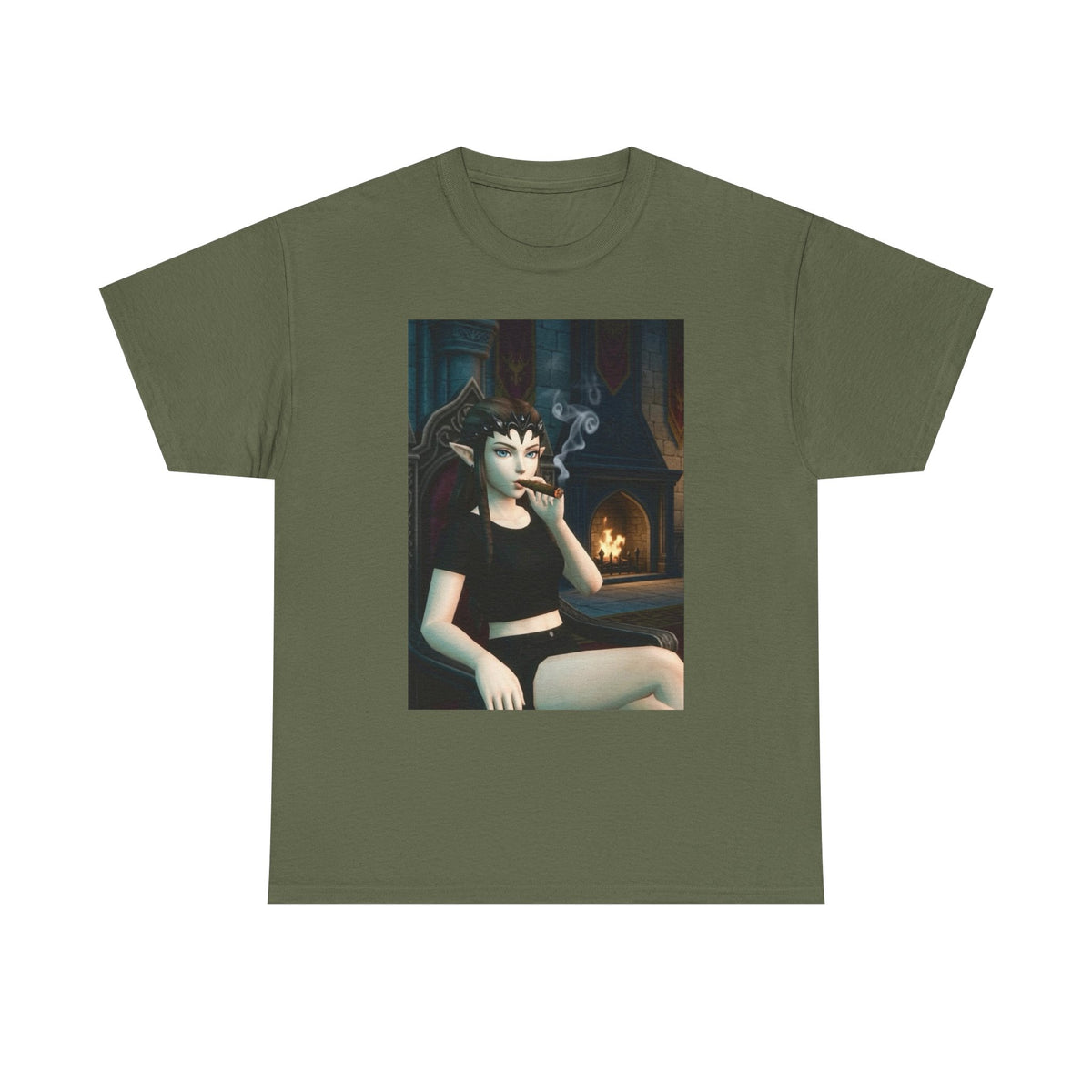 Dark Elf Queen Smoking Cigar By Fireplace Tee