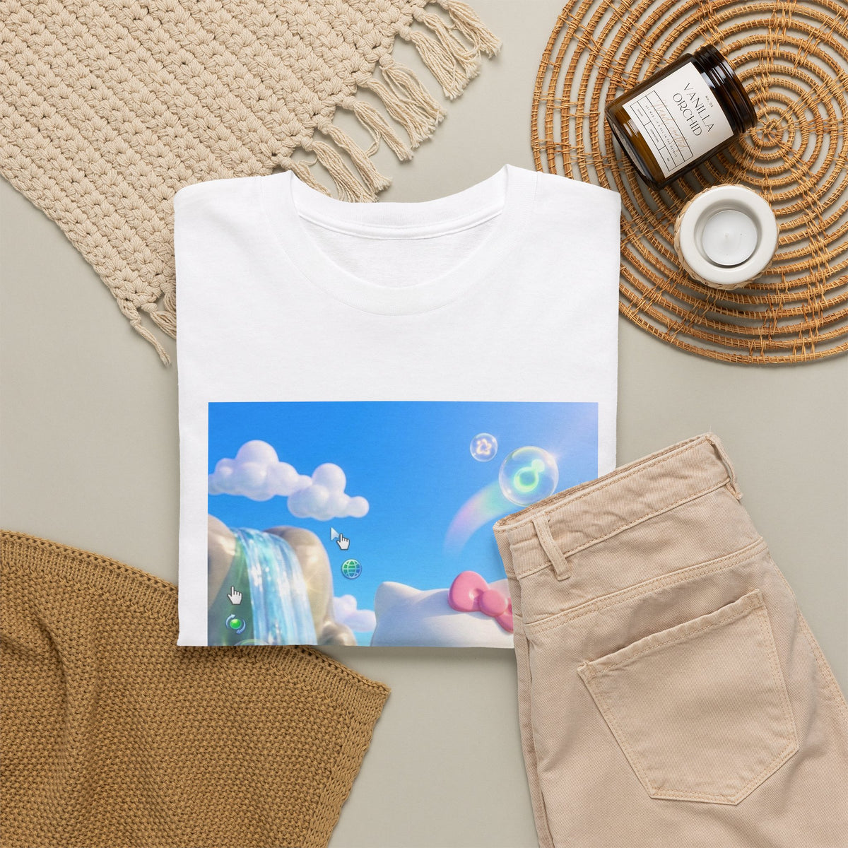 Kitty Flips The Bird In Dreamy Landscape Tee